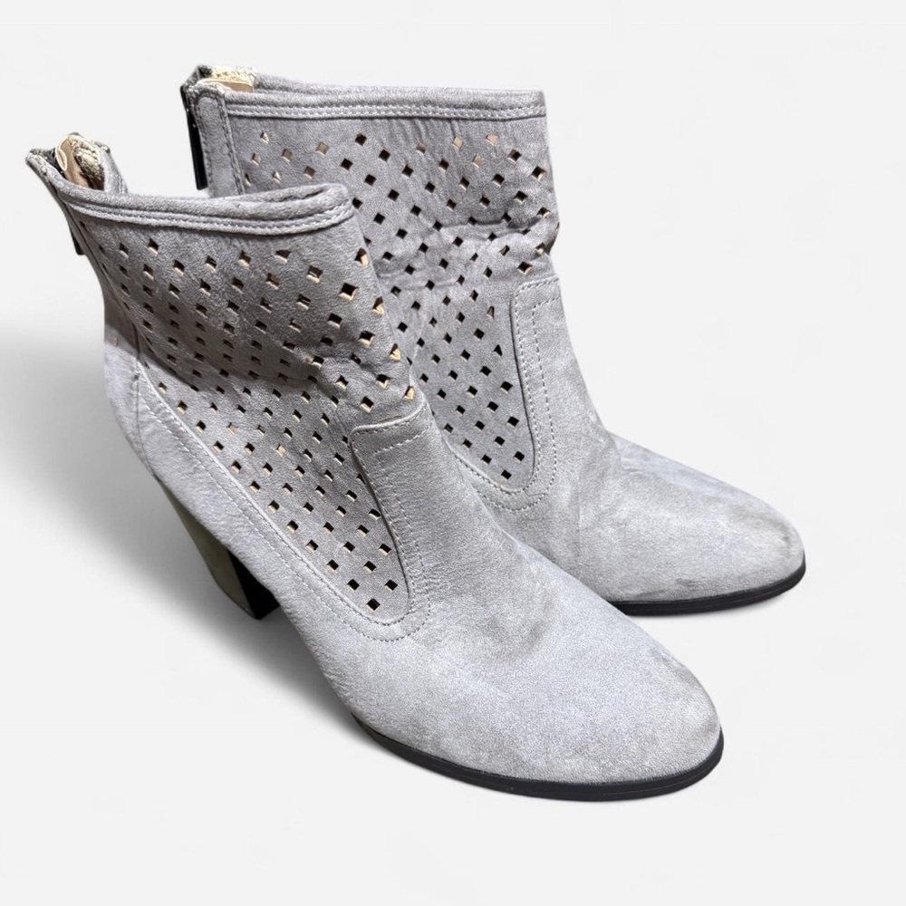 Kaari Blue Light Gray Perforated Ankle Booties
